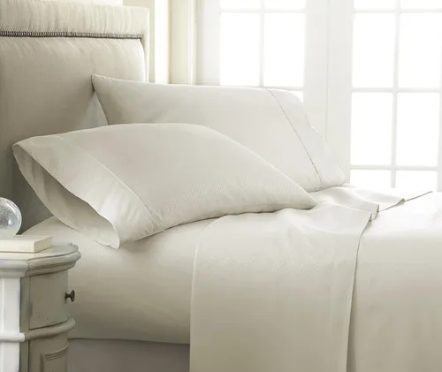 ienjoy Home - Juego de sábanas de 4 piezas con estampado a cuadros en relieve, color crema 2-Crema a cuadros