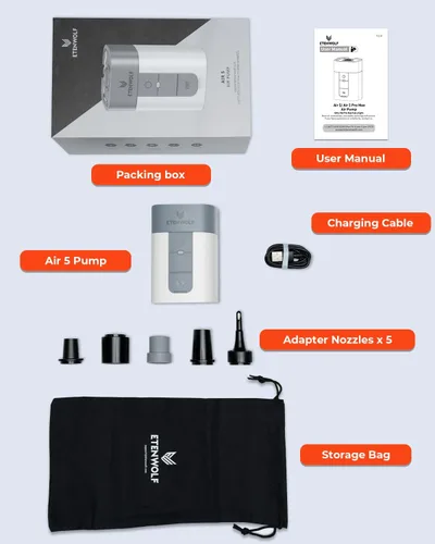 Miniatura 5 de ETENWOLF AIR 5 - Bomba de aire para inflables, bomba de aire eléctrica portátil con batería de 5200 mAh, inflador rápido y desinflador 4X, bomba