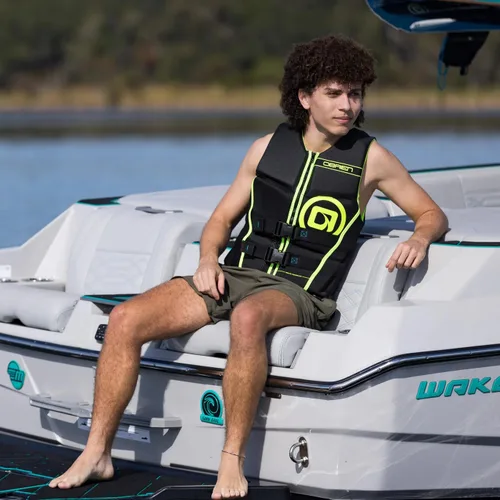 Miniatura 3 de O'Brien Chaleco salvavidas de neopreno Jr aprobado por USCG, 77-125 libras para lago, río, PWC, wakeboard
