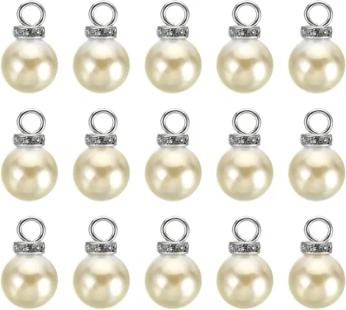 Miniatura 17 de PATIKIL 100 cuentas de perlas de perlas de imitación con diamantes de imitación DIY para hacer joyas, pulseras y aretes Plateado blanco
