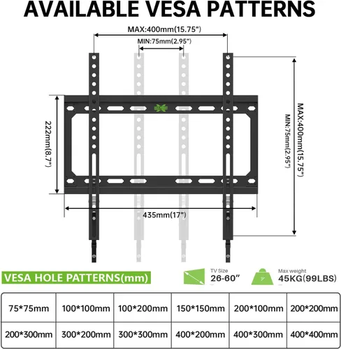 Miniatura 3 de USX MOUNT Soporte de pared fijo para TV con perfil bajo para la mayoría de televisores LED, LCD y de pantalla plana de 26 a 55 pulgadas, soporte