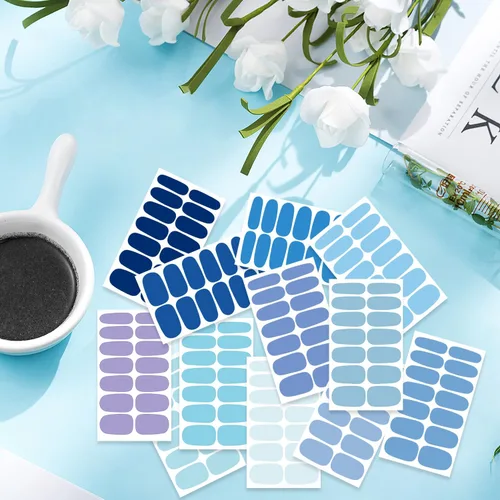 Miniatura 5 de 20 hojas de 280 piezas de tiras de esmalte de uñas azules para mujeres y niñas, calcomanías de uñas completas, calcomanías de esmalte de uñas