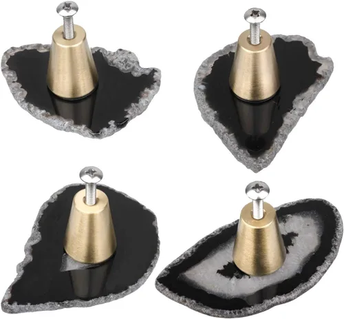 Rockcloud Paquete de 4 pomos de ágata para cajones de armario, aparador, puerta, accesorios decorativos para muebles para el hogar, color negro