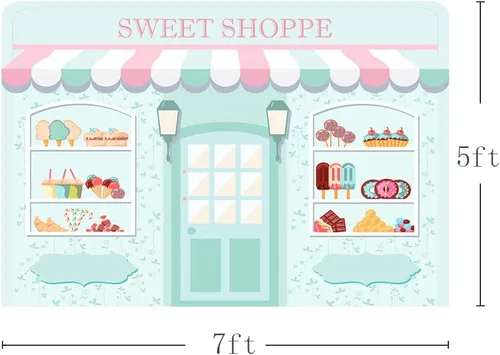 Miniatura 5 de MEHOFOND Telón de fondo Sweet Shoppe de 5 x 3 pies para niña, fondo de fotografía de cumpleaños, pancarta de fiesta para niños, baby shower, dona