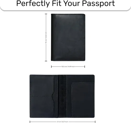 Miniatura 6 de HIFA Funda de cuero para pasaporte, funda para pasaporte hecha a mano con ranura para tarjetas y boletos, piel auténtica, diseño elegante, fácil