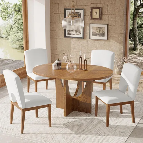 Miniatura 12 de Harper & Bright Designs Juego de comedor redondo extensible de madera de 42 a 58 pulgadas para 4-6, juego de mesa de cocina de 5 piezas con 4 sillas