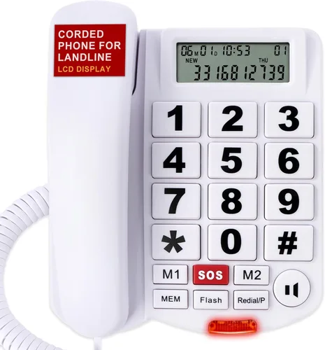 Miniatura 12 de Uvital Teléfono de botón grande para personas mayores, teléfono fijo con cable con 9 botones grandes de marcación de un solo toque, llamadas