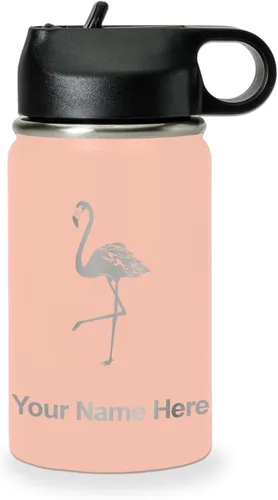 Miniatura 44 de LaserGram Botella de agua personalizada, flamenco, acero inoxidable de doble pared aislada al vacío con popote superior, regalo grabado