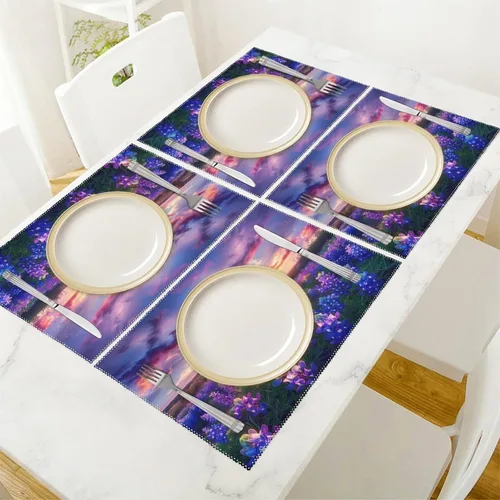 Miniatura 5 de Spring Sunrise Bluebonnets Texas Hill Country Placemats Set of 6 Resistant Table Mats Washable Place Mats for Dinner Party Table Decoration