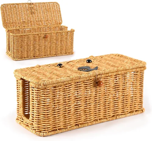 Caja oculta de cables, organizador de cables de ratán de imitación, caja de almacenamiento con tapa, 2 ranuras abiertas, extensión de cable, cesta