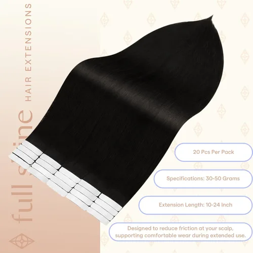 Miniatura 3 de Full Shine - Extensiones adhesivas de cabello Remy de 10 pulgadas, extensiones de cabello humano color negro desteñido de 1.06 oz, extensiones