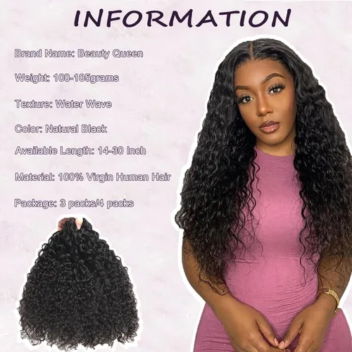 Miniatura 7 de Beauty Queen 16A Paquetes de Cabello Crudo Ondas de Agua 14 16 18 Pulgadas 3 Paquetes 100% Cabello Virgen Brasileño Sin Procesar Paquetes Tejidos