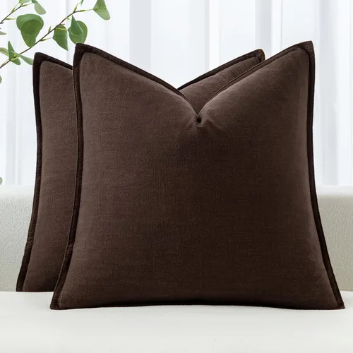 Miniatura 8 de MIULEE - Juego de 2 fundas de almohada decorativas de lino, estilo bohemio, rústico, neutral, para sofá, cama, 16 x 16 pulgadas, color marrón