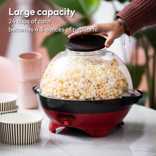 Miniatura 7 de Gadgy Máquina de palomitas de maíz – Máquina eléctrica de 800 W para hacer palomitas de maíz de aceite caliente con placa antiadherente, tapa y Rojo