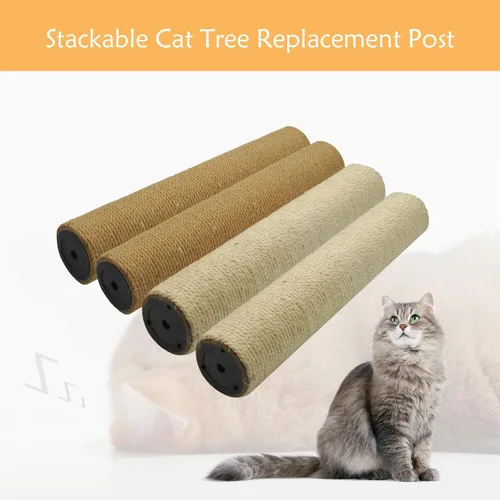 Miniatura 7 de 4 piezas de repuesto de poste rascador para gatos de interior de 15.7 x 3.1 pulgadas, piezas de repuesto de árbol de gatos natural, poste de yute 【4