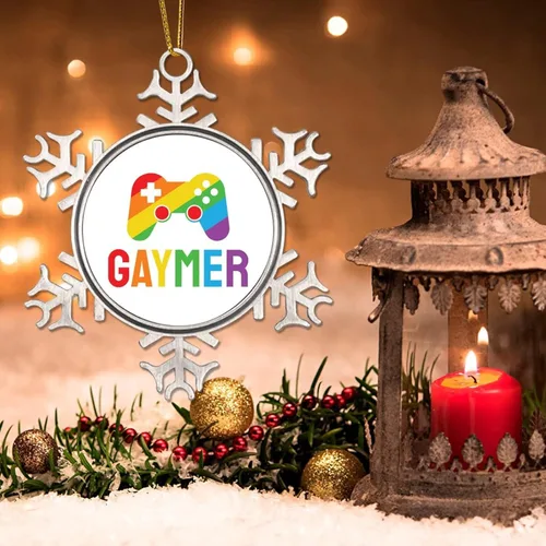 Miniatura 3 de Adorno de árbol de Navidad Gaymer Rainbow Gay Game Ornamentos Gay Decoraciones de Navidad Regalo Amor Igualdad Derechos LGBTQ Rainbow Metal Copo