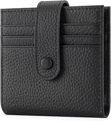 Miniatura 13 de Cartera delgada para mujer de cuero genuino pequeño plegable titular de la tarjeta de crédito con cremallera moneda bolsa de identificación ventana