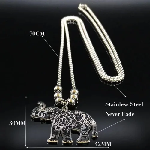 Miniatura 6 de Pulsera de cadena de acero inoxidable con esmalte de elefante de moda 2023 para mujer, color plateado, collar largo de declaración, joyería