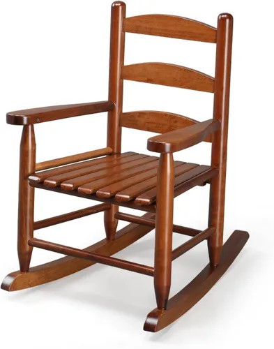 JOYMOR Silla mecedora de madera para exteriores para niños con respaldo alto, balancín para niños resistente al clima, silla mecedora de patio