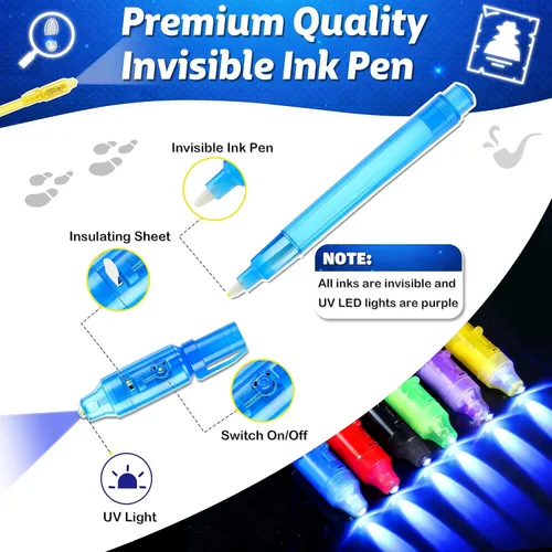 Miniatura 2 de Joycover 12 bolígrafos de tinta invisible con luz UV para niños, bolígrafos espía y cuaderno, recuerdos de fiesta de cumpleaños para niños de 4 a 8