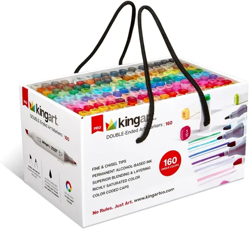 KINGART Juego de marcadores artísticos Pro de doble punta de 160 colores. Tinta a base de alcohol, puntas dobles (finas y cincel), perfecto para