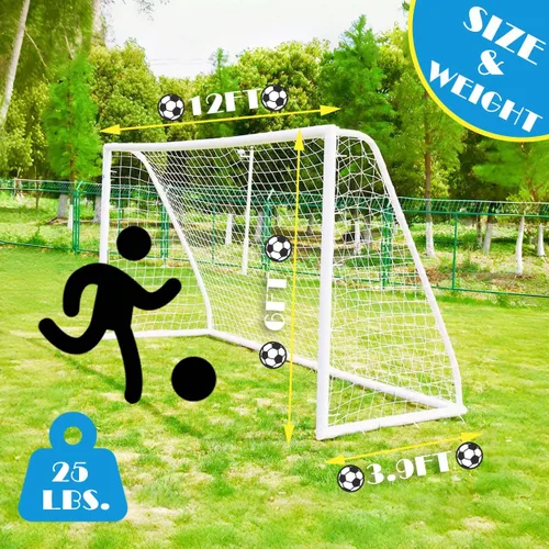 Miniatura 2 de KATARUS Portería de fútbol 12x6 pies/10x6.5 pies/8x6 pies/8x5 pies/6x4 pies para exteriores con marco de UPVC resistente a la intemperie y estacas