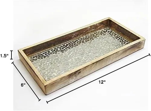 Miniatura 7 de nu steel Bandeja de mosaico para encimera de baño de lujo, soporte para toalla de mano de invitados, reloj, aretes, cepillo de maquillaje, vidrio