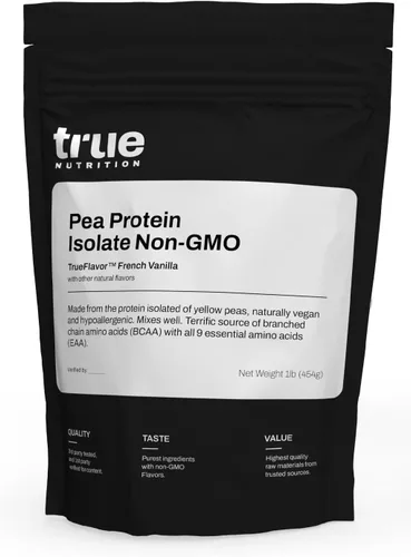 True Nutrition Aislado de proteína de guisante en polvo, 0.88 oz de proteína vegana sin OMG en polvo por porción, bajo en carbohidratos, bajo en