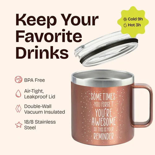 Miniatura 7 de KLUBI Regalo para esposa o regalos de cumpleaños para mamá de hija Sometimes You Forget You Are Awesome Regalos para mujeres, taza de oro rosa de 14