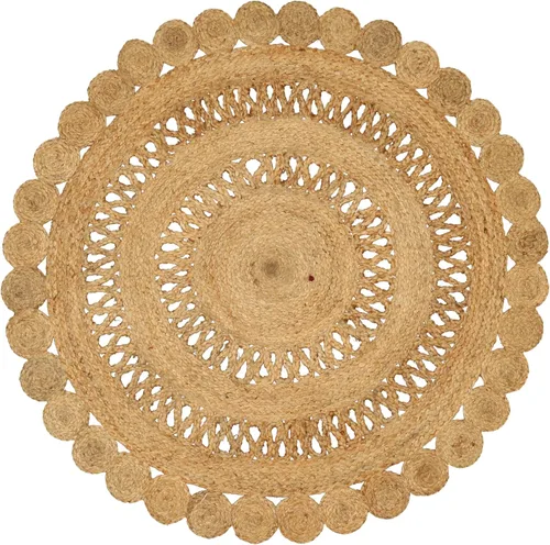 Miniatura 6 de Alfombra de Yute Trenzada Tejida a Mano - 4' Redonda - Alfombras de Estilo Granja Reversibles Negras para Sala de Estar, Dormitorio, Comedor, Cocina