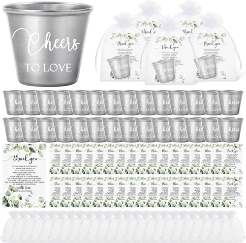 Miniatura 13 de Uiifan Juego de 50 Vasos de Chupito para Bodas, Favores a Granel para Invitados, Vasos de Chupito para Celebrar el Amor, Vasos de Chupito de Acero