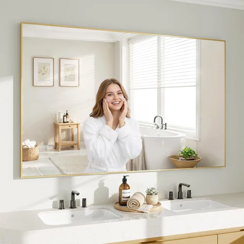 Miniatura 18 de Koonmi Espejo de pared rectangular negro, espejo de baño de 24 x 32 pulgadas, espejo de tocador con marco de aluminio para entrada, sala de estar