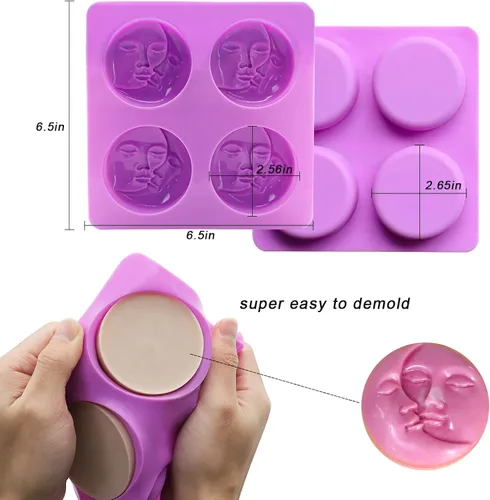 Miniatura 2 de Newmemo Sun & Moon Moldes de jabón de silicona con cara de luna creciente, moldes de jabón de silicona para manualidades para barra de loción