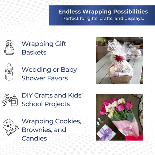 Miniatura 3 de FIESTA WRAPS Rollo de celofán transparente (16 pulgadas x 110 pies) – Rollo de celofán – Papel de regalo transparente para envolver cestas de regalo