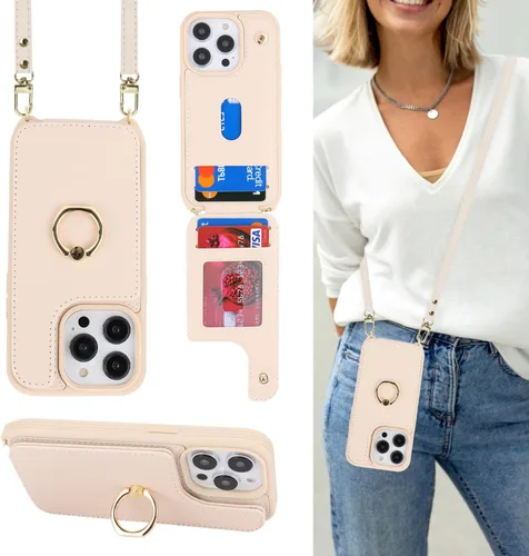 Miniatura 16 de Lipvina Funda para iPhone 14 Plus con tarjetero y correa para mujer, cordón cruzado, bloqueo RFID, soporte de anillo de soporte, cierre a presión