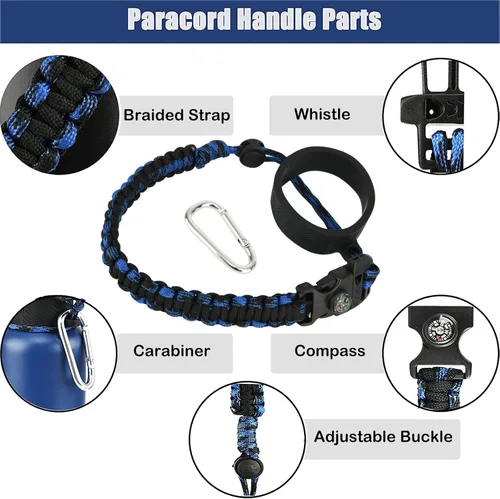 Miniatura 7 de Paracord Handle for Hydro Flask Water Bottles Standard Mouth, Strap Holder with Safety Rubber Ring & Carabiner, Easy to Carry and Durable Reusable