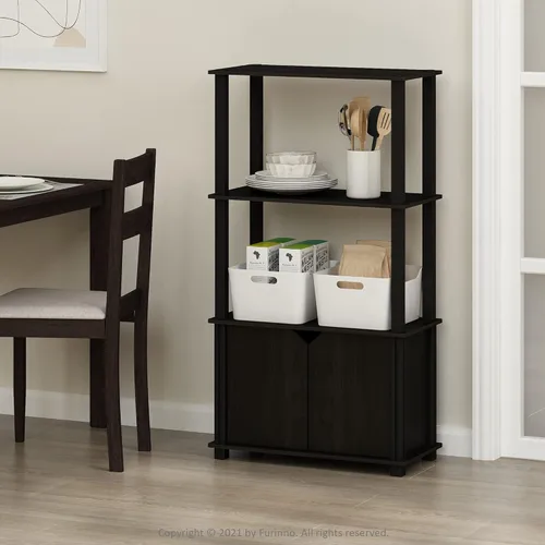 Miniatura 2 de Furinno Brahms - Estantería/Librero/Estante de exhibición/Rack de exhibición multiusos de 4 niveles con puerta, color espresso/negro