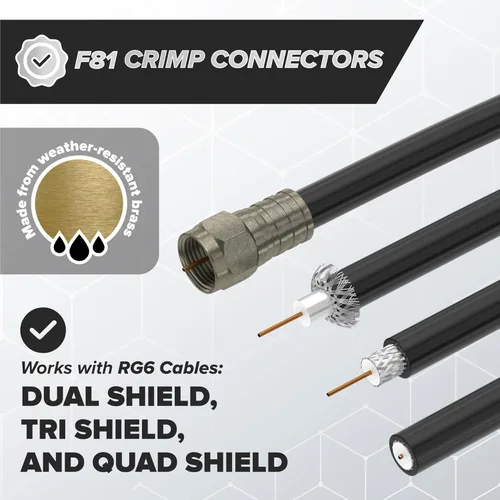 Miniatura 3 de THE CIMPLE CO Conector coaxial de crimpado para cable coaxial RG6, conector de compresión radial, incluye junta tórica y gel para sellado hermético
