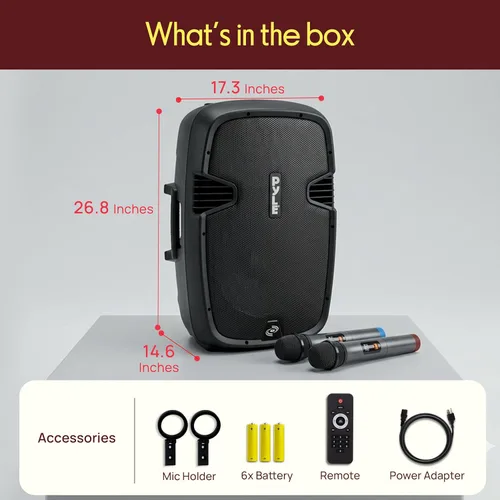 Miniatura 7 de Sistema de altavoces portátil para karaoke Pyle PA - Altavoz activo alimentado de 1600W compatible con Bluetooth, batería recargable, ruedas