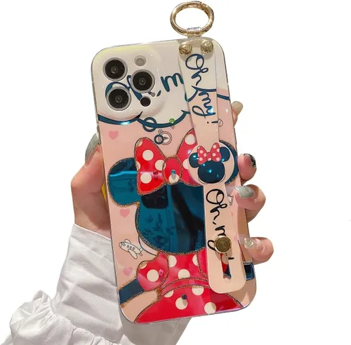 Miniatura 9 de Funda para iPhone 14 Pro Max con correa para la muñeca, función atril con purpurina de dibujos animados IMD de silicona TPU a prueba de golpes