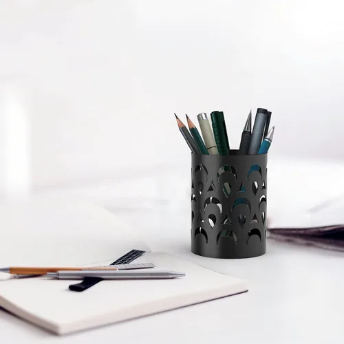Miniatura 4 de Mango Steam Soporte de metal para bolígrafo, organizador de vasos para brochas de maquillaje para oficina, baño, tocador (negro, pavo real)