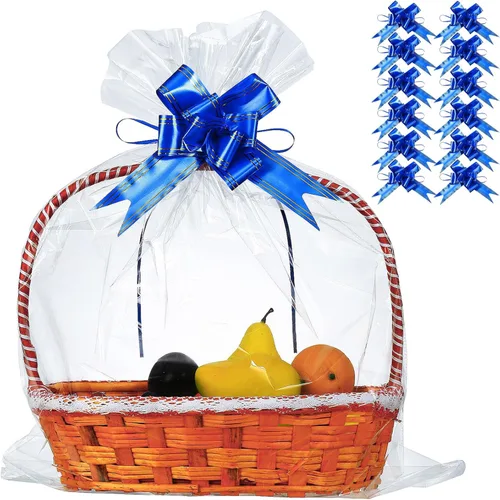 Miniatura 10 de 50 paquetes de bolsas de celofán de 32 x 40 pulgadas para cesta, extra grandes, grandes, bolsas de celofán transparente enormes para canastas