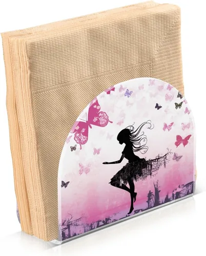 Miniatura 2 de Napkin Holder Fairy and Butterflies Pink Napkin Holders for Tables, Clear Acrylic Napkin Holders Cocktail Napkin Holder for Kitchen Restaurant Bar