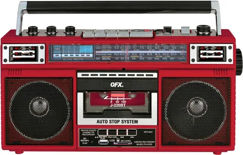 Miniatura 11 de QFX J-220BT Boombox MP3 Conversión de radio a casete con radio de 4 bandas (AM, FM, SW1, SW2) con Bluetooth, batería recargable, altavoces duales