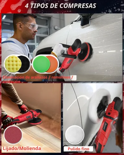 Miniatura 4 de AVID POWER Pulidora para Automóvil, 6 Velocidades Variables 1000-3500 RPM, Kit de Pulidora Rotatoria con Placa de Respaldo de 6 y 7 Pulgadas, Rojo