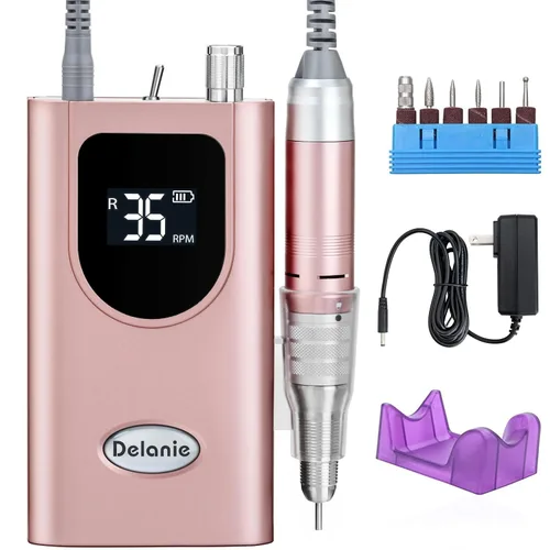 Miniatura 9 de Delanie Taladro de Uñas Profesional de Alto Torque 35000 RPM Recargable Portátil Eléctrico Lima de Uñas para Acrílico y Gel con Puntas para Negro