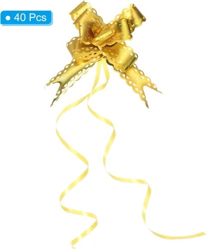Miniatura 3 de PATIKIL Lazos iridiscentes de 2.2 pulgadas, paquete de 40 lazos de cuerda para envolver regalos, corbatín decorativo para bodas, fiestas, Tono dorado