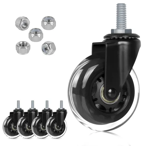 Hirate Ruedas para silla de oficina de 3 pulgadas con vástago roscado de 5/16 pulgadas - 18UNC, ruedas de repuesto para suelos de madera dura, juego
