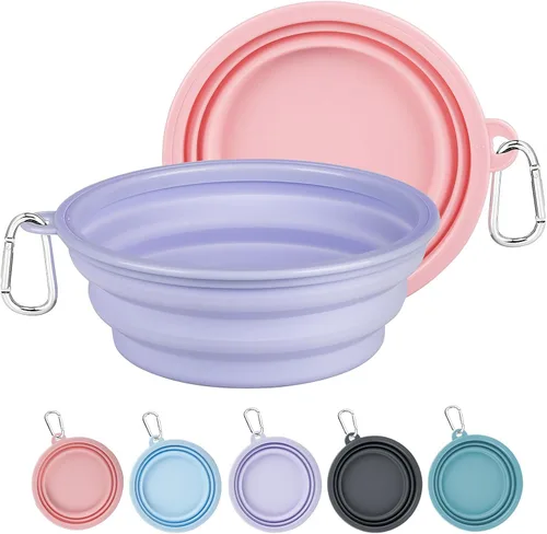 Miniatura 9 de Kytely Cuencos plegables para perros para viajes, paquete de 2 cuencos de agua portátiles para perros, cuenco plegable para comida para mascotas