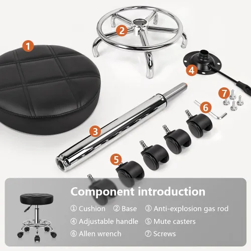 Miniatura 7 de KKTONER - Taburete redondo rodante de cuero sintético PU, altura ajustable, giratorio, para trabajo de dibujo, spa, tienda médica, salones, Negro